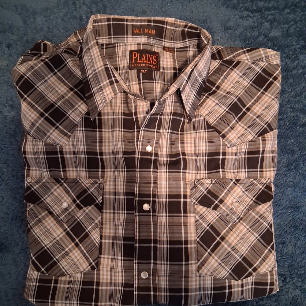 Plains Western Wear Black and Gray Plaid Men's Shirt